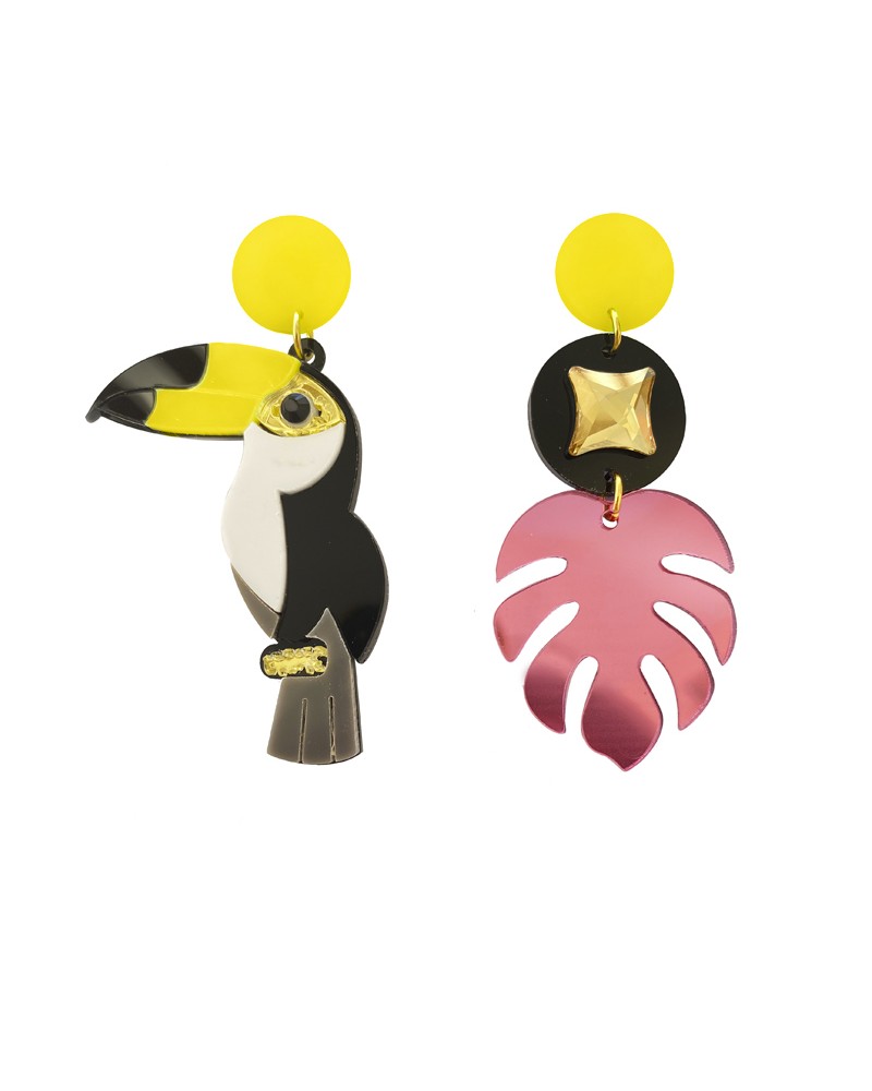 pendientes metacrilato tucan y hoja