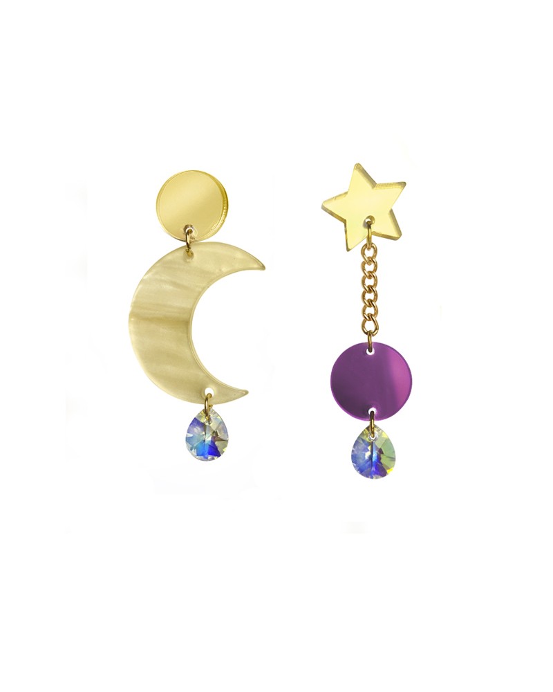 pendientes metacrilato luna dorados