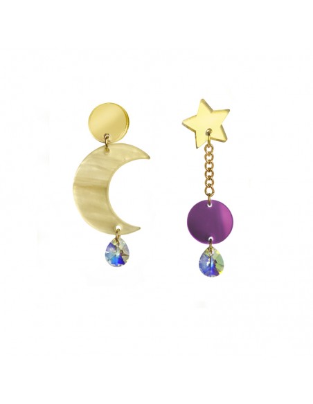 pendientes metacrilato luna dorados