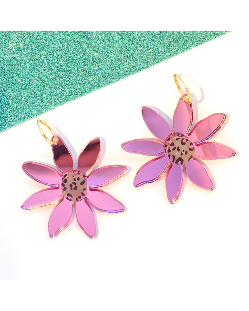 pendientes flores rosa metacrilato