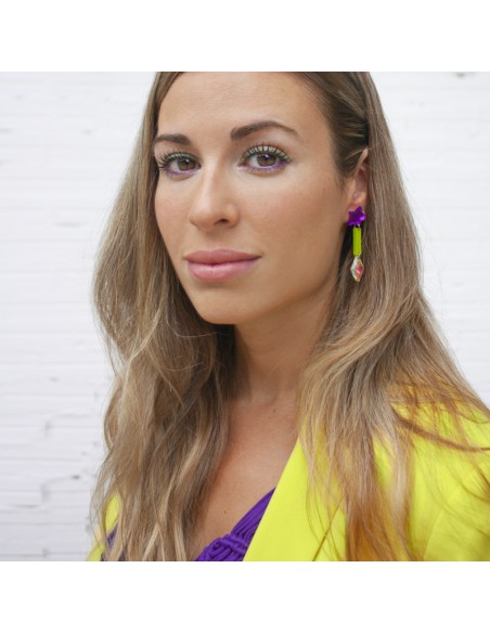 pendientes morado verde lima