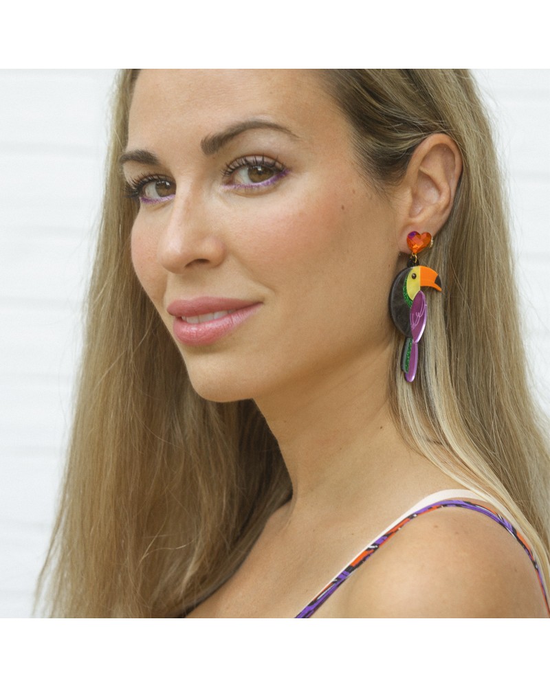 pendientes tucan morado 2