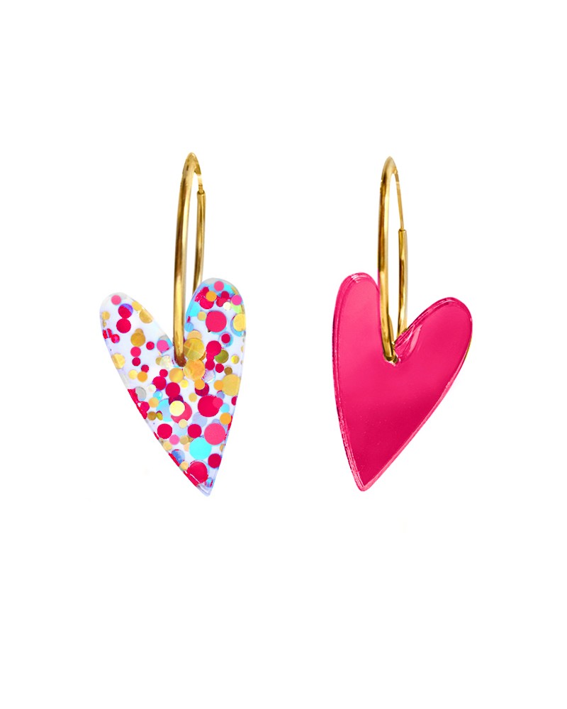 pendientes corazones fucsia