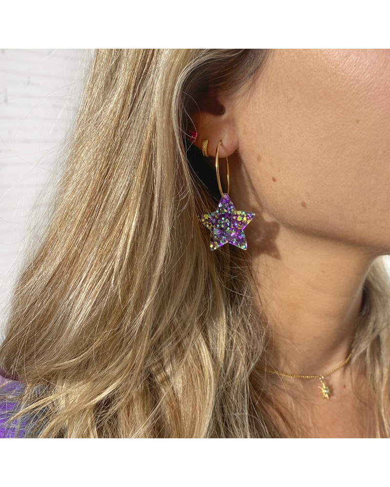 pendientes aros estrella y cristal naranja 2