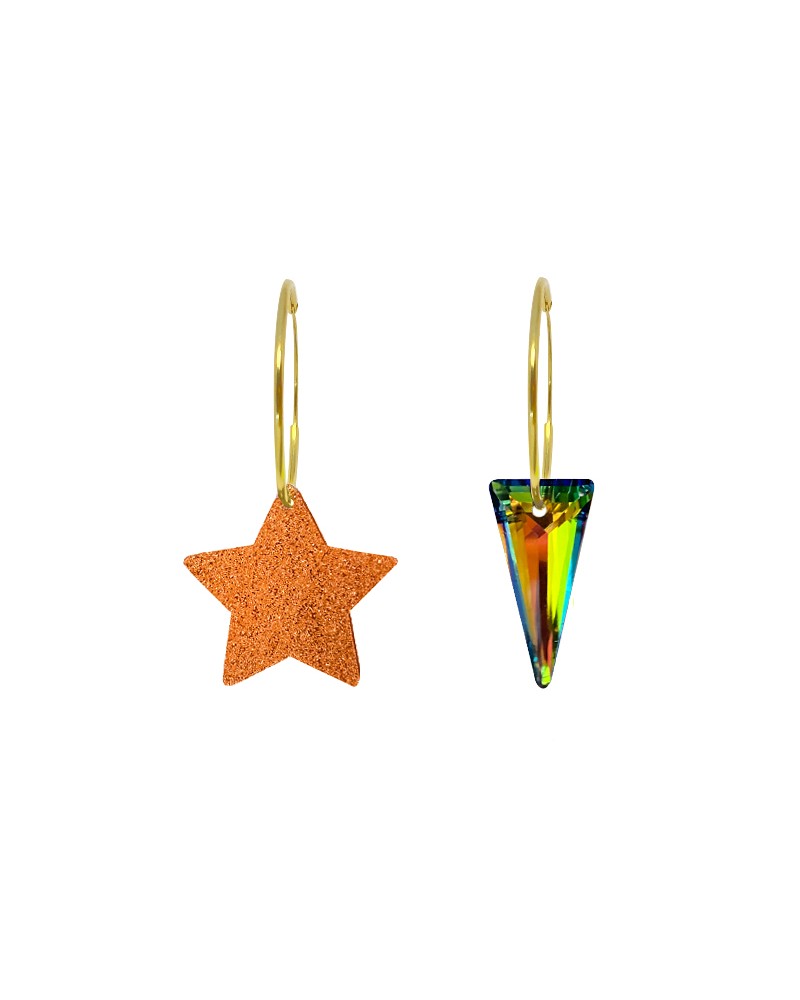 pendientes aros estrella y cristal naranja