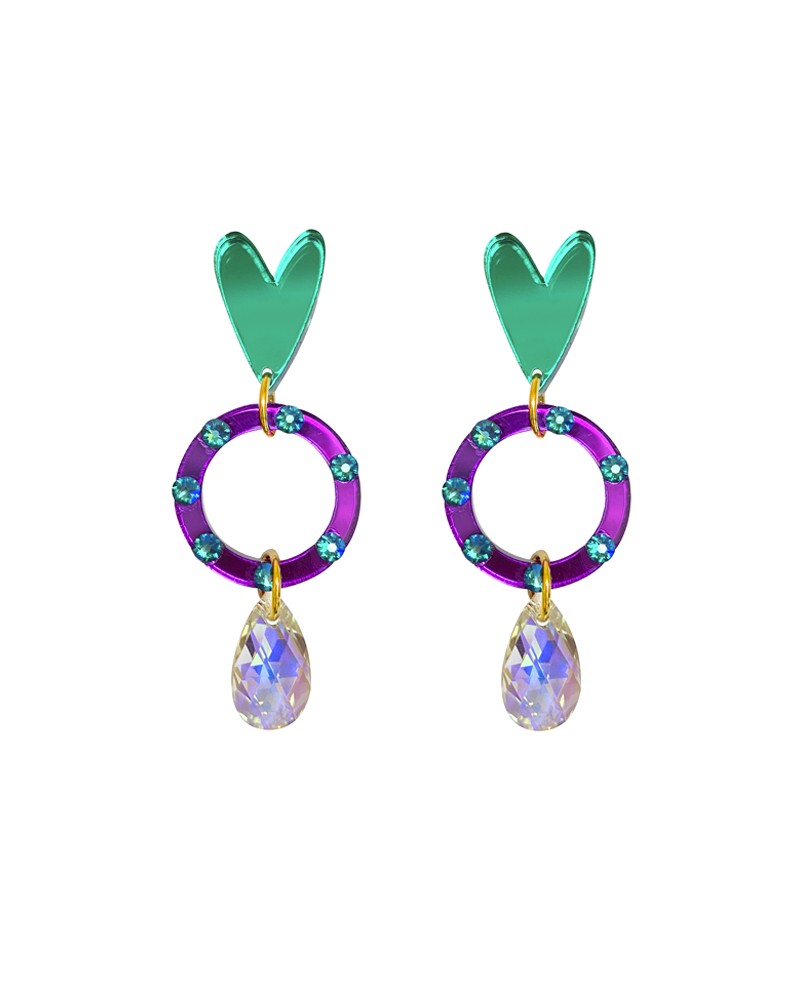 pendientes swarovkis verde morado