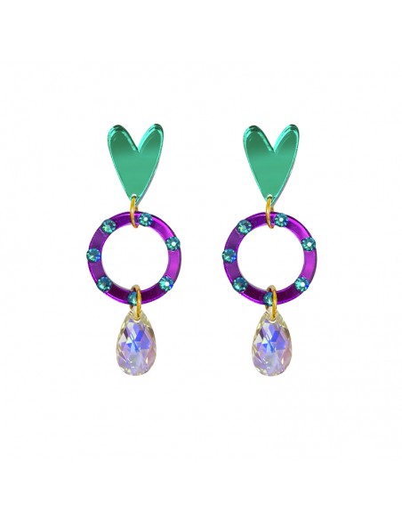 pendientes swarovkis verde morado