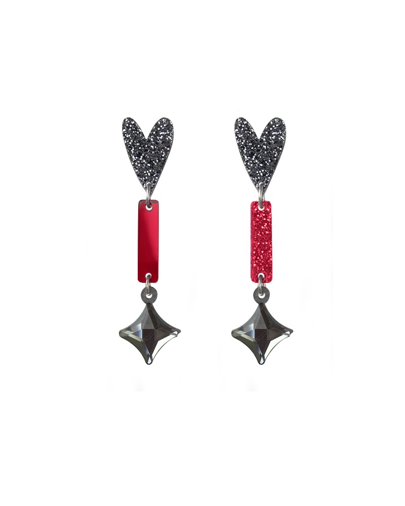 pendientes corazones rojos y negros
