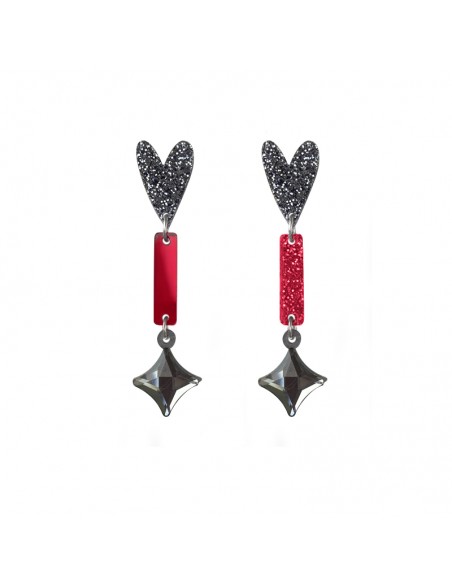 pendientes corazones rojos y negros