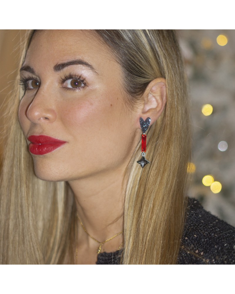 pendientes corazones rojos y negros 2
