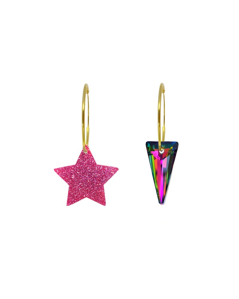 pendientes swarovski fucsia estrella