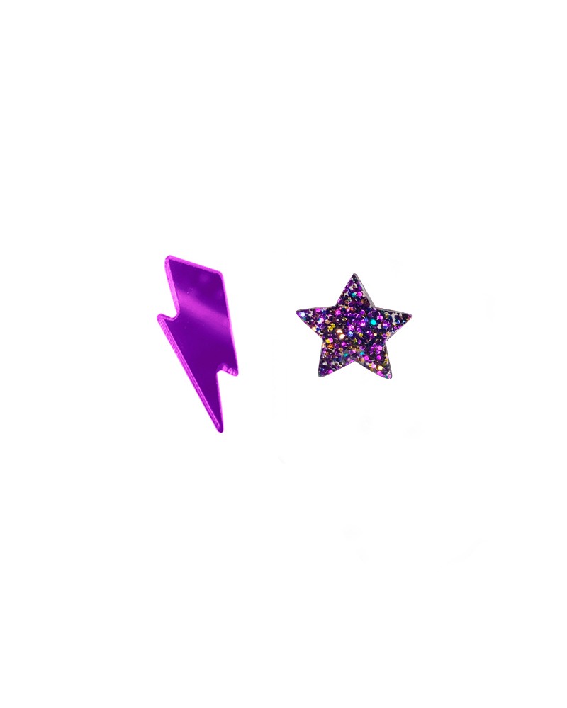 pendiente rayo morado y estrella
