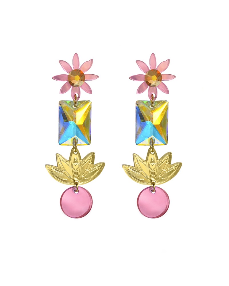 pendientes flores rosas