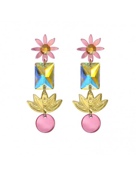 pendientes flores rosas