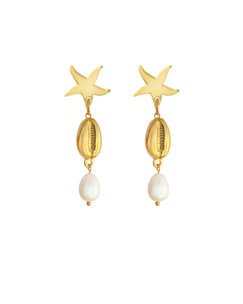pendientes conchas estrella mar oro