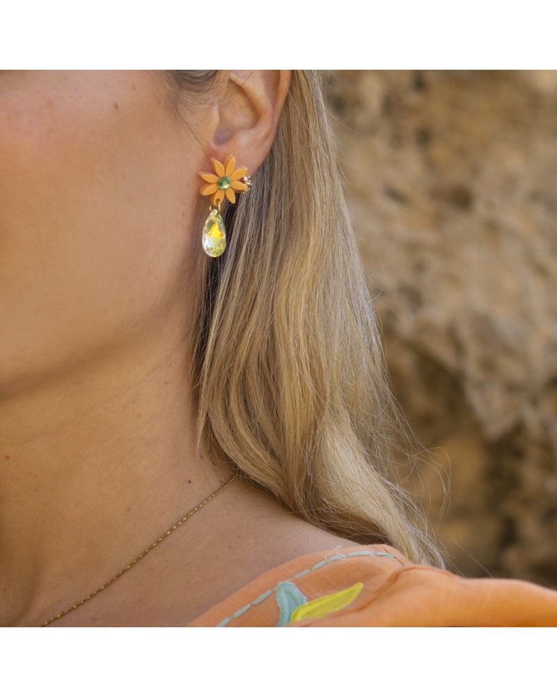 pendiente mini flor naranja 2