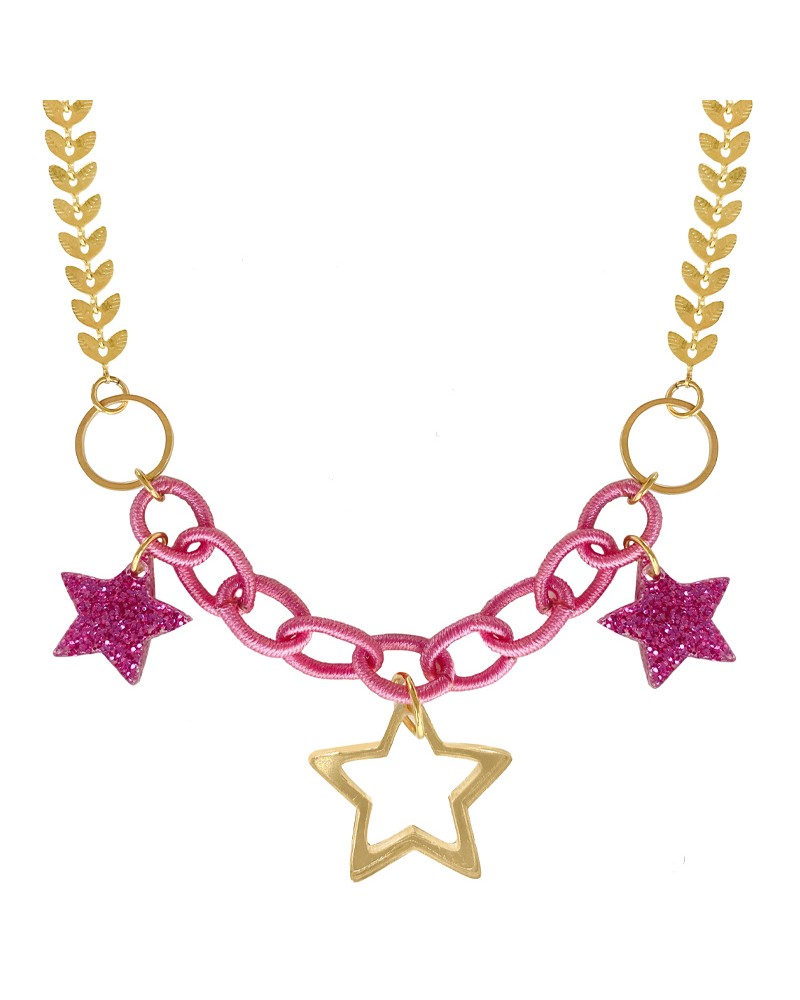 collar estrellas fucsias glitter