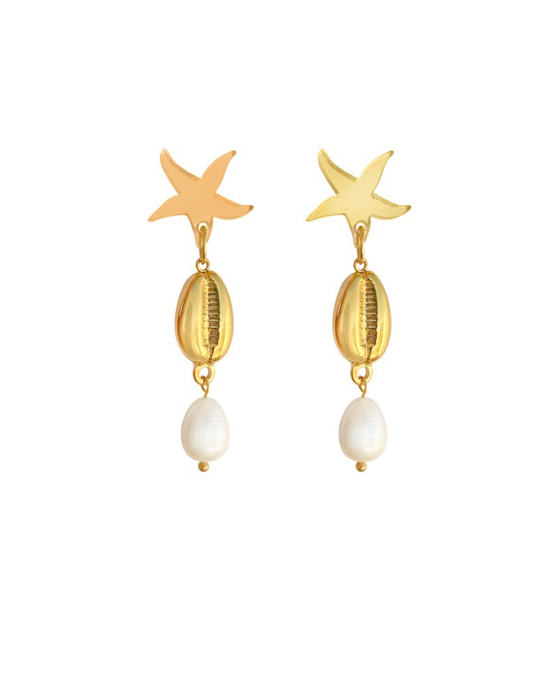 pendientes conchas estrella mar oro