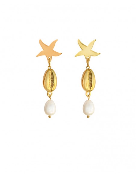 pendientes conchas estrella mar oro