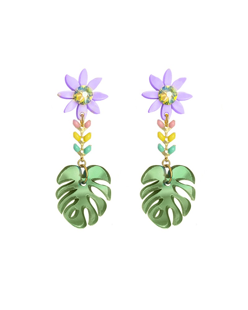 Pendientes metacrilato lila y verde