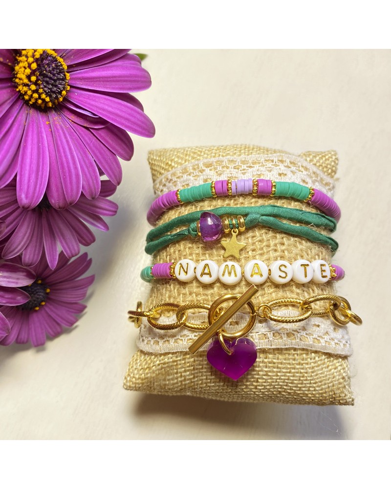 Pulseras seda morado y verde India
