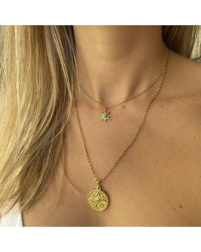 collar sol turquesa dorado