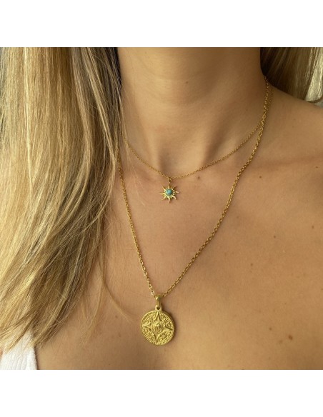 collar sol turquesa dorado