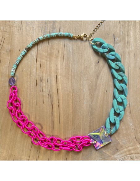 collar fucsia y turquesa capri