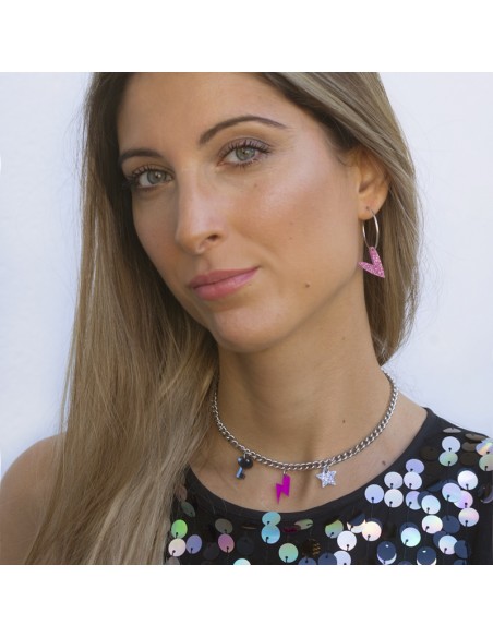 pendientes rosa glitter