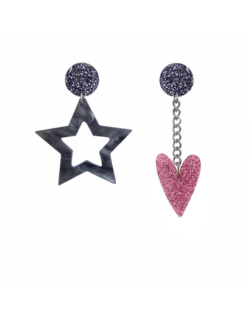 pendientes estrella y corazon glitter