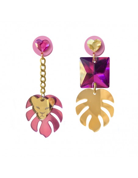 pendientes swarovski hojas leona