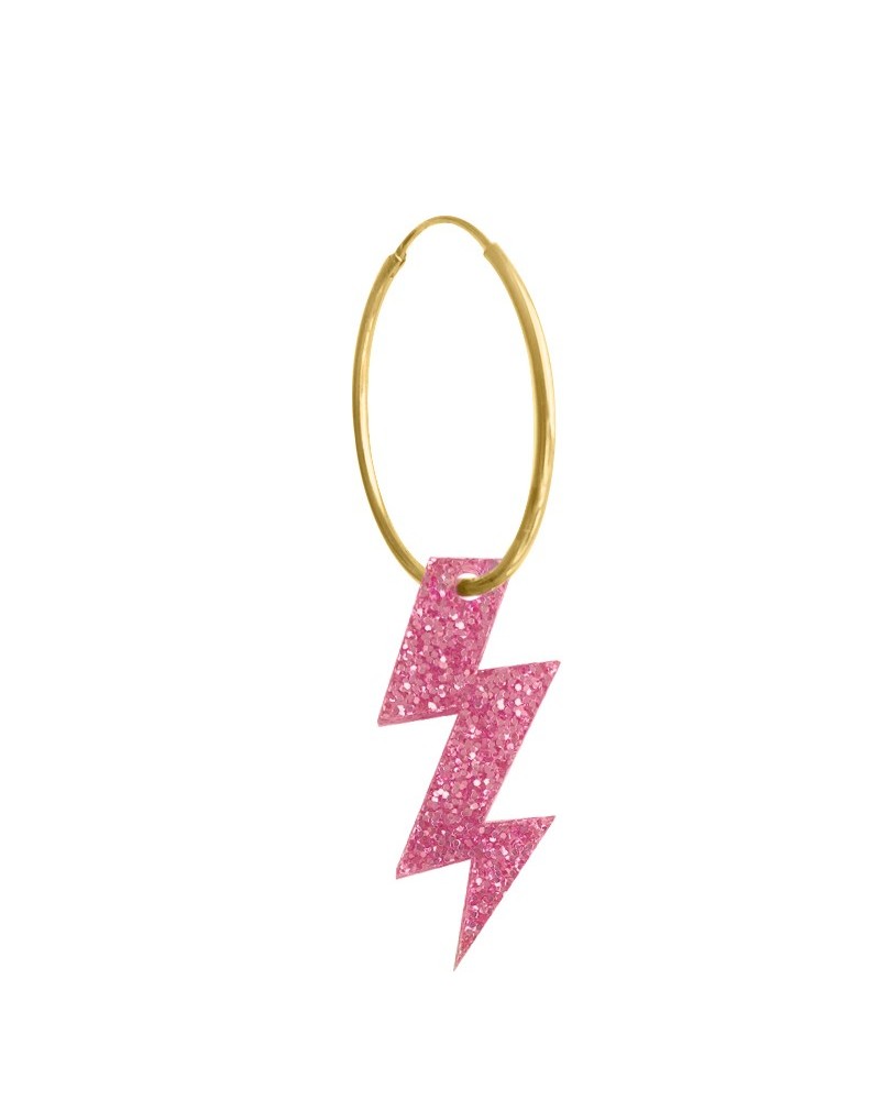 pendiente aro rayo glitter rosa