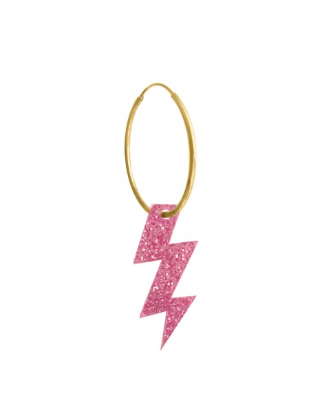 pendiente aro rayo glitter rosa
