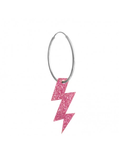 pendiente rayo glitter rosa