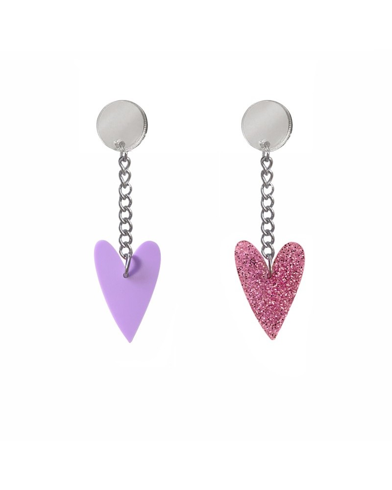 pendientes corazon lila y rosa