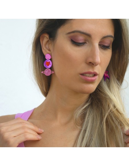 pendientes metacrilato fucsias