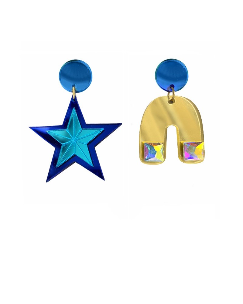 pendientes metacrilato azul y dorado