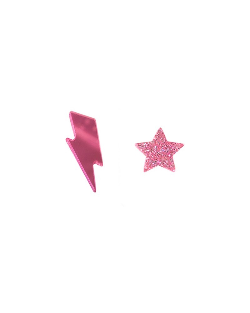 pendientes rayo y estrella fucsia