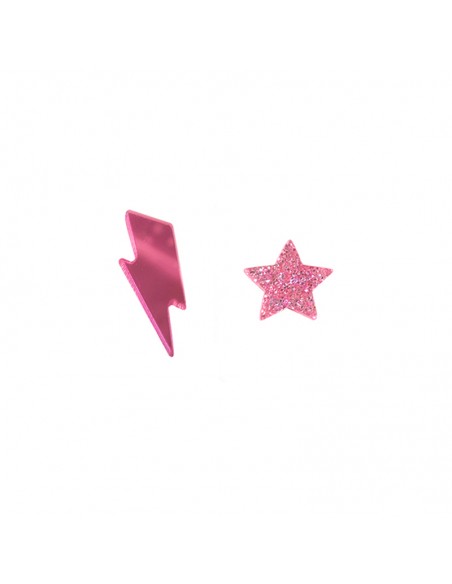 pendientes rayo y estrella fucsia